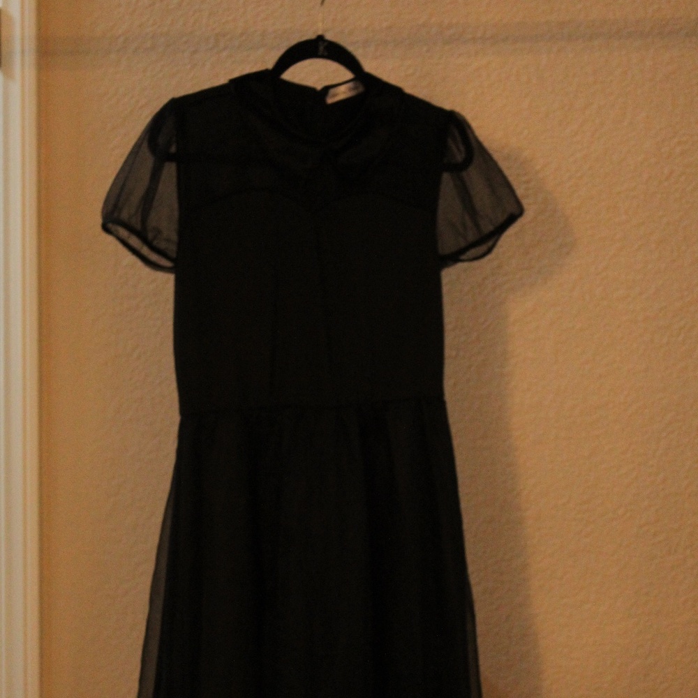 Black Velvet and Tulle Dress with Black Patent Belt